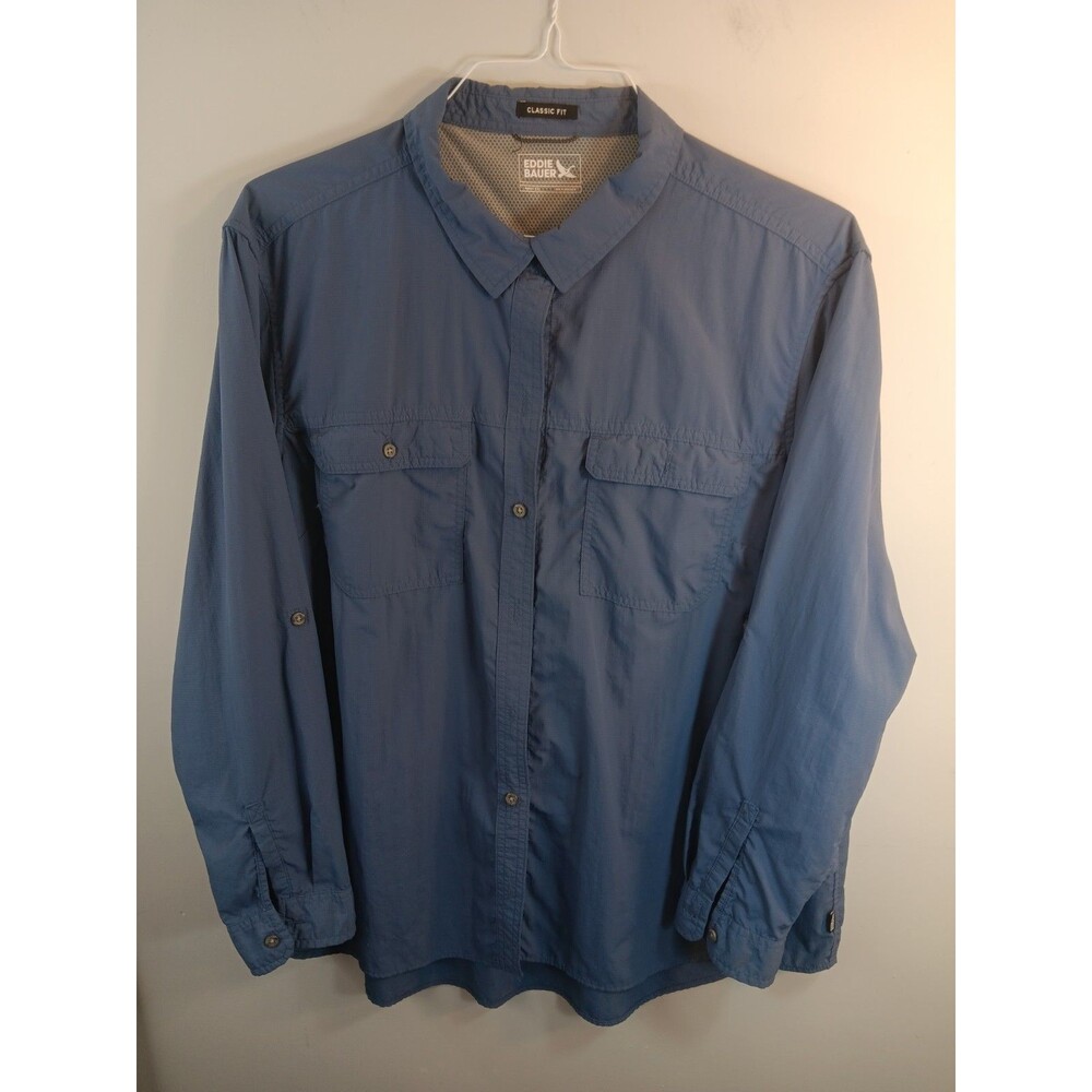Eddie Bauer Women's Long Sleeve Button Down Shirt XXL Blue Classic Fit...